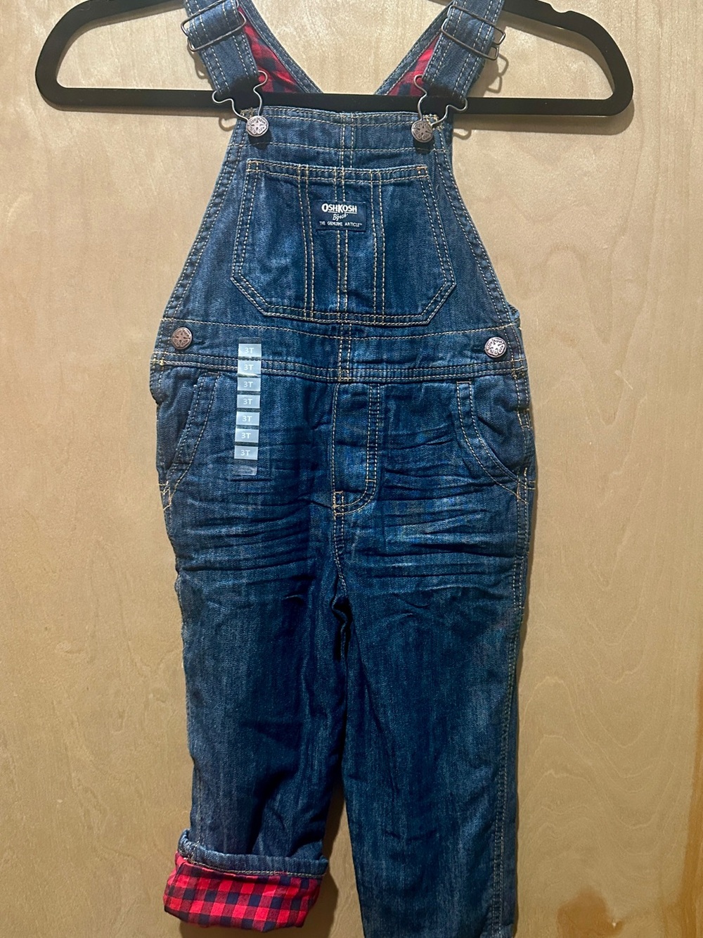OshKosh B'gosh Dark Blue Denim Buffalo Plaid Overalls NWT 3t